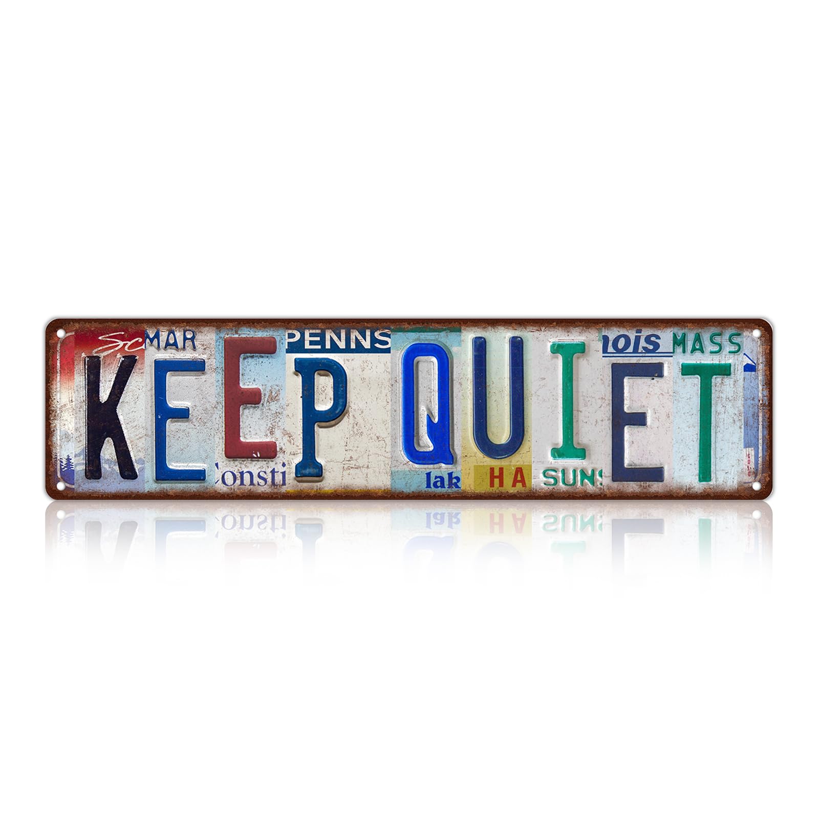 peiyeety Keep Quiet Vintage Metal Tin Sign | Rustic Warning Wall Decor Retro Street Sign for Home Office Library Garage Bar Farmhouse Outdoor Patio Man Cave Waterproof Durable Wall Art 4x16 Inch