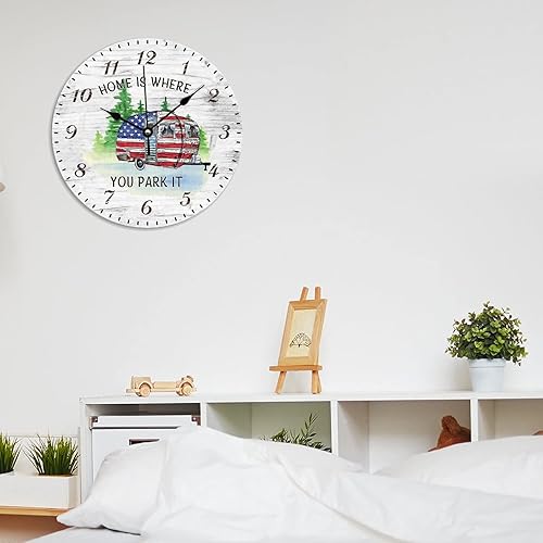 Miniatura 6 de ArogGeld Reloj de pared decorativo de madera de 10 pulgadas para casa rodante, remolque, de montaña, casa de campo, silencioso, sin tictac, funciona