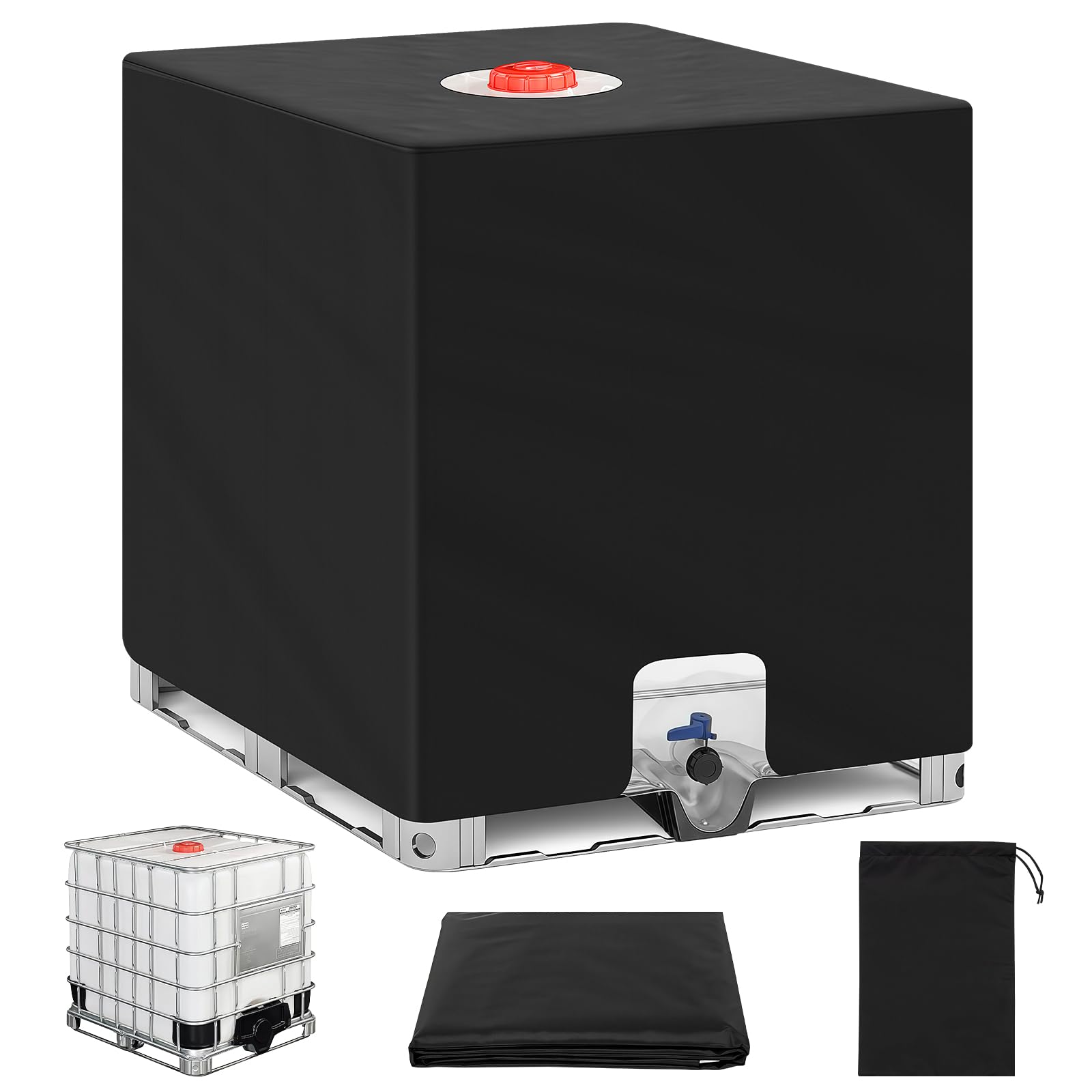 IBC Tank Abdeckung, Wassertank 1000L Abdeckung, wasserdicht, UV-beständig, Starkes Oxford-Gewebe, zum Schutz des IBC Container 1000L, Regenwassertank (120 x 100 x 116 cm), Schwarz