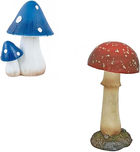 Adorno de decoración de jardín al aire libre de hongos (8 pulgadas azul)+estatua de jardín decoración de hongos decoración de patio (11.8 pulgadas,