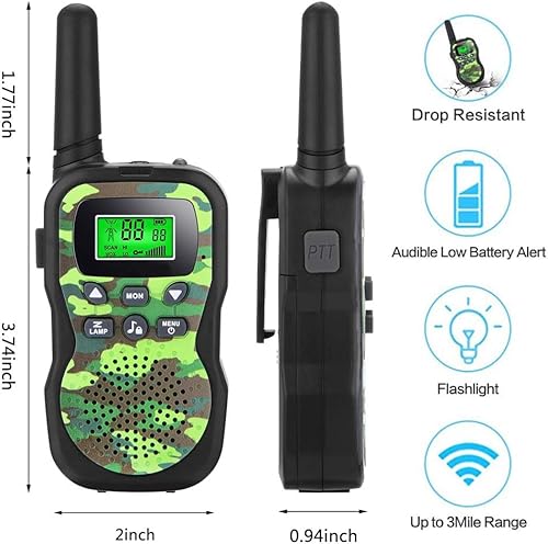 Walkie Talkie für Kinder, Geschenke 3-12 Jahre, Jungen, Mädchen, 3 km Lange Reichweite, Walkie-Talkies mit VOX, LCD mit Hintergrundbeleuchtung, Taschenlampe, Abenteuer im Freien (3 Stück Camouflage)