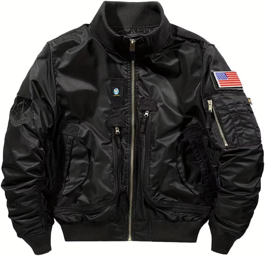 FTIMILD Military Bomber Jacket for Men Casual Windbreaker Jacket Mens Spring and Fall Jacket with Pockets and US Armband