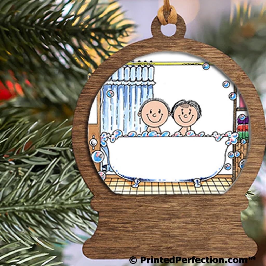PrintedPerfection.com Personalized Tub Time, Couple Only Wooden Snow Globe Shaped Christmas Ornament