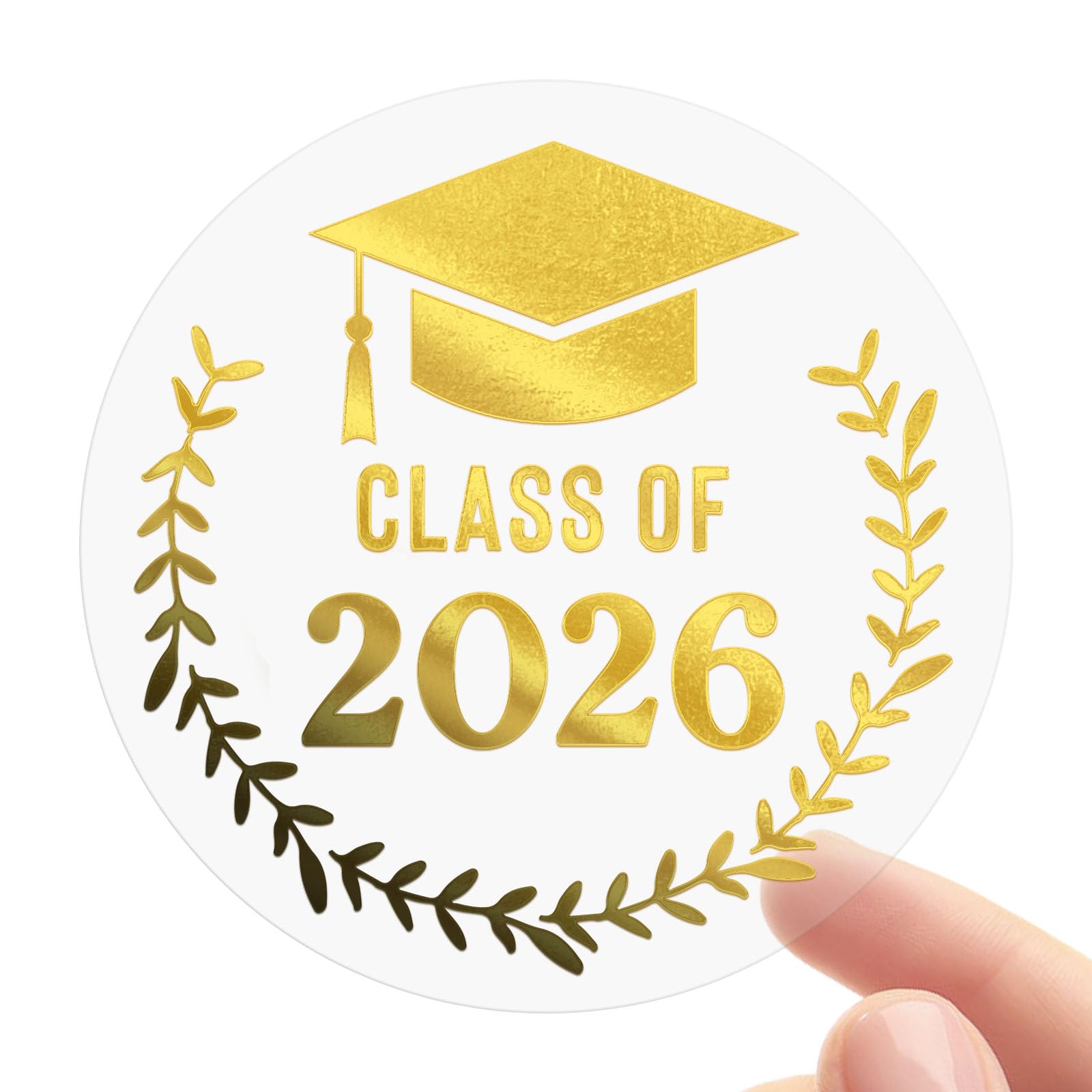 Photo 1 of 100 PCS Class of 2026 Graduation Stickers, Clear Gold Foil Cap Labels for Graduation Invitations and Announcements 2026, Candy Bags, Dessert Table Treat Bags, Envelopes, Favor Packaging, 1.6 Inch