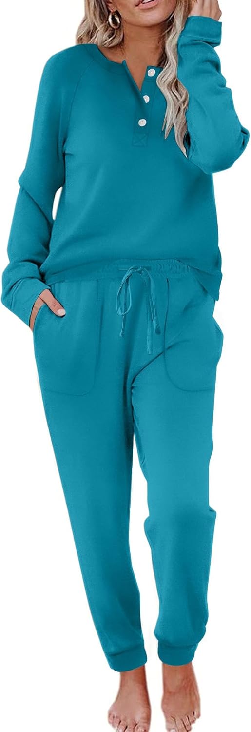 Ekouaer Womens Pajamas Long Sleeve Jogger Sets Comfy Pjs Soft Loungewear 2 Piece Lounge Sets with Pockets S-XXL