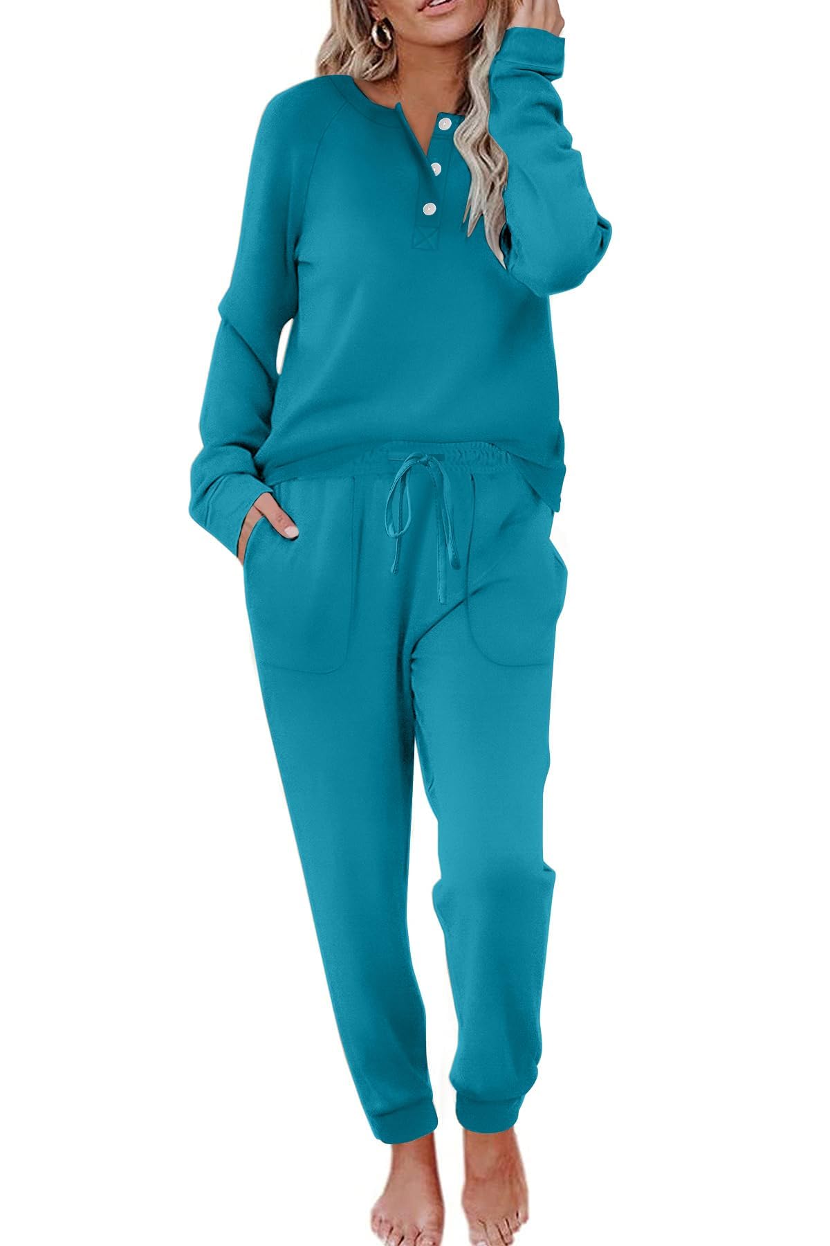 Ekouaer Womens Pajamas Long Sleeve Jogger Sets Comfy Pjs Soft Loungewear 2 Piece Lounge Sets with Pockets S-XXL