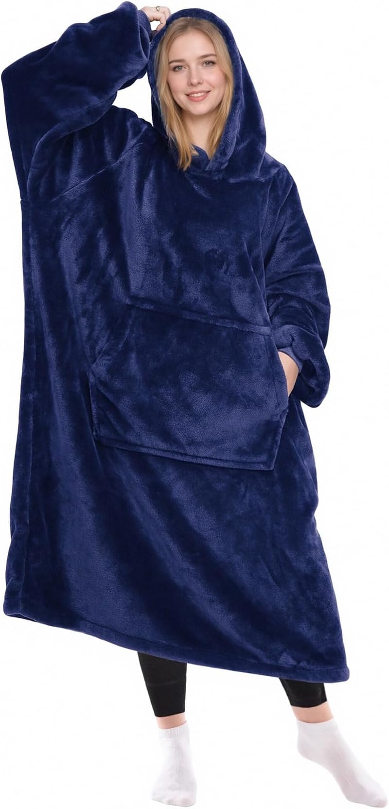 KPBLIS Wearable Blanket Hoodie Gifts for Women Men, Cozy Hoodie Blankets Sweatshirt Christmas Birthday Gifts for Women Mom Wife, Warm Fleece Hooded Blanket with Sleeves for Adults, Navy
