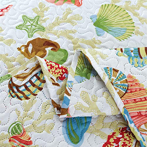 Quilt Set Queen Size Beach Bedding Queen Bedspread Coverlet Coastal Ocean Quilt Bedding Summer Lightweight Bedspread Beach Quilt Bed Spread Starfish Conch Decor Soft Home Reversible Quilt Bedding #TOP4