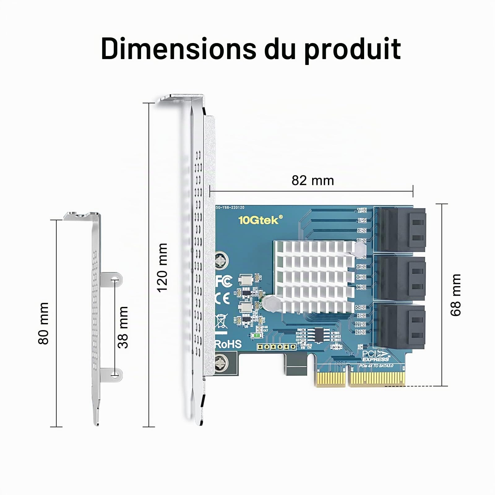 10Gtek PCIe SATA Card 6 Ports X4, 6Gbps SATA3.0, ASMedia ASM1166 Chip, Compatible with Windows 7/10/Linux/VMware ESXi, PCIX2SATA-6