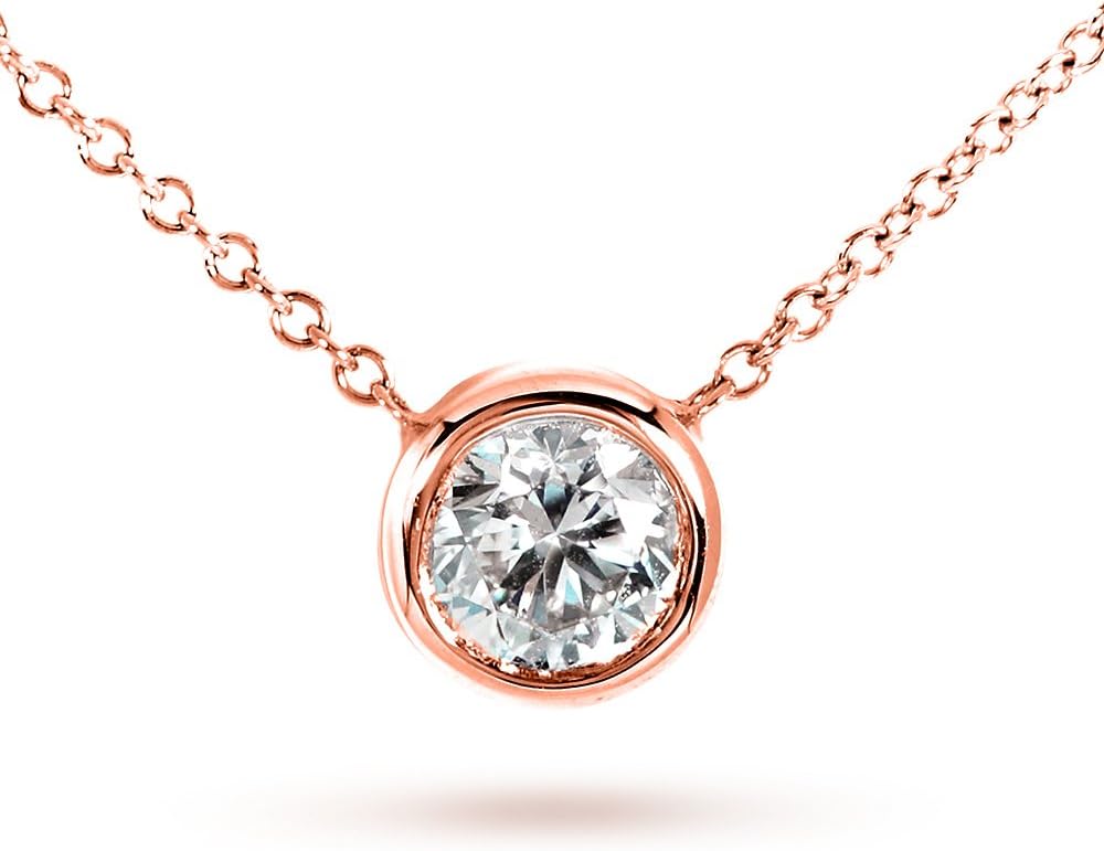 Kobelli Round Moissanite Bezel Necklace 1/2 Carat 14k Rose Gold