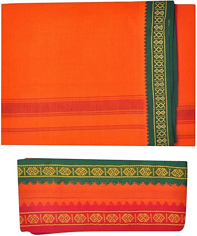 Kolakeer™ Men's Cotton Color Dhoti Angavastram Set - 1.8 Mtrs Dhoti with 1.2 Mtrs Angavastram - Thalapathy Style Mundu Set