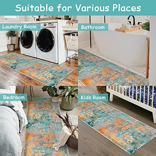 Lahome Modern Abstract Runner Rug - 2x6 Washable Hallway Rug Runner Soft Colorful Bedoom Carpet, Non-Slip Low Pile Contemporary Accent Mats for Kitchen Nursery Laundry Room