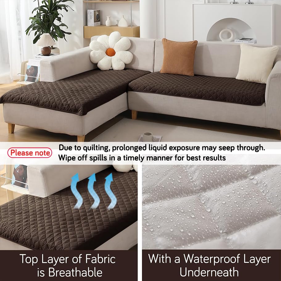 Image of HOKIPO Polyester Quilted Waterproof Sofa Cover Mats For L Shape And 1 /2 /3 Seater Sofa. Make Your Own Sofa Cover Set, Mat Length 81(D) X 110(L) Cm, Chocolate Brown (Ar-4965-W1)