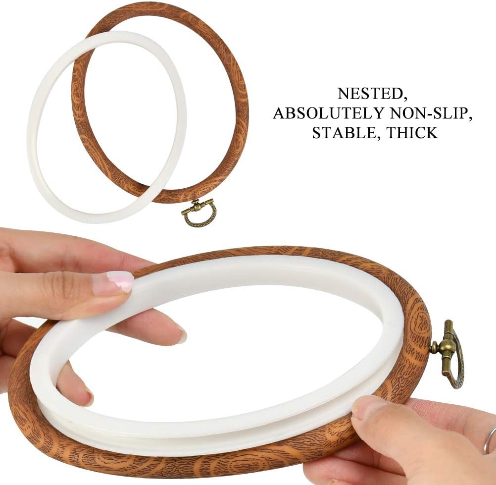 QLOUNI 5 Pcs Embroidery Hoops Set Cross Stitch Hoop Ring Imitated Wood Display Frame-Circle and Oval Hand Embroidery Kits for Art Craft Sewing