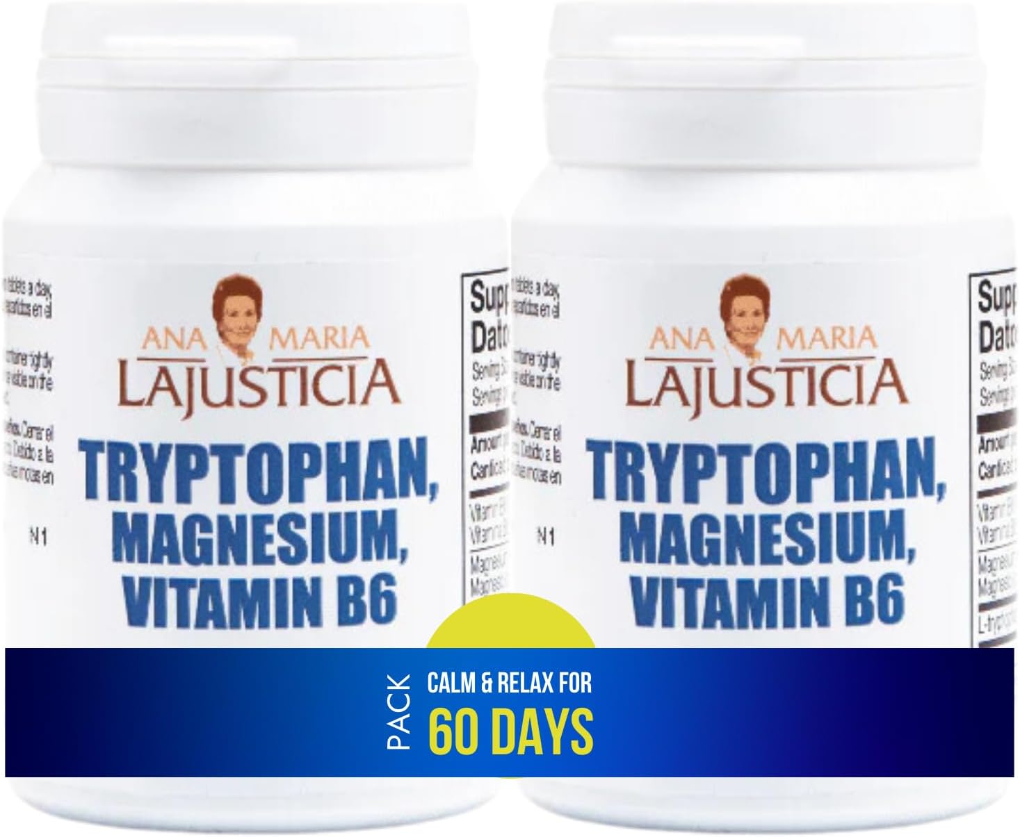 Ana Maria Lajusticia – PACK Triptófano con magnesio + VIT B6 – 120 comprimidos. Reduce la ansiedad, el cansancio y regula el reloj interno. Apto para veganos.
