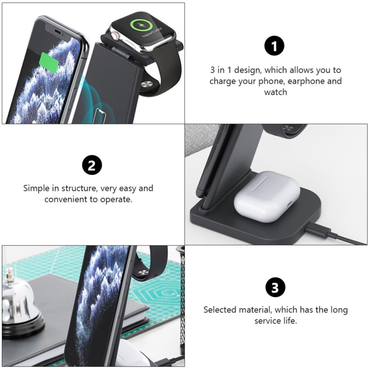 Cargador Desmontable Inalámbrico para Teléfono y Auriculares