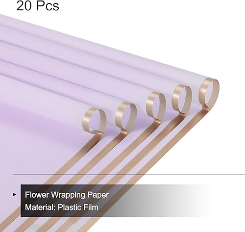 Miniatura 3 de MECCANIXITY 20 piezas de papel de regalo de flores con borde dorado, morado, 22.8 x 22.8 pulgadas, impermeable, para suministros de ramo de
