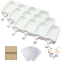 Popsicle Molds Set of 3, Large Cakesicles Silicone Mould Ice Cream Mold Oval Cake Pop Mold with 50 Wooden Sticks, 50 Bags for DIY Popsicle White