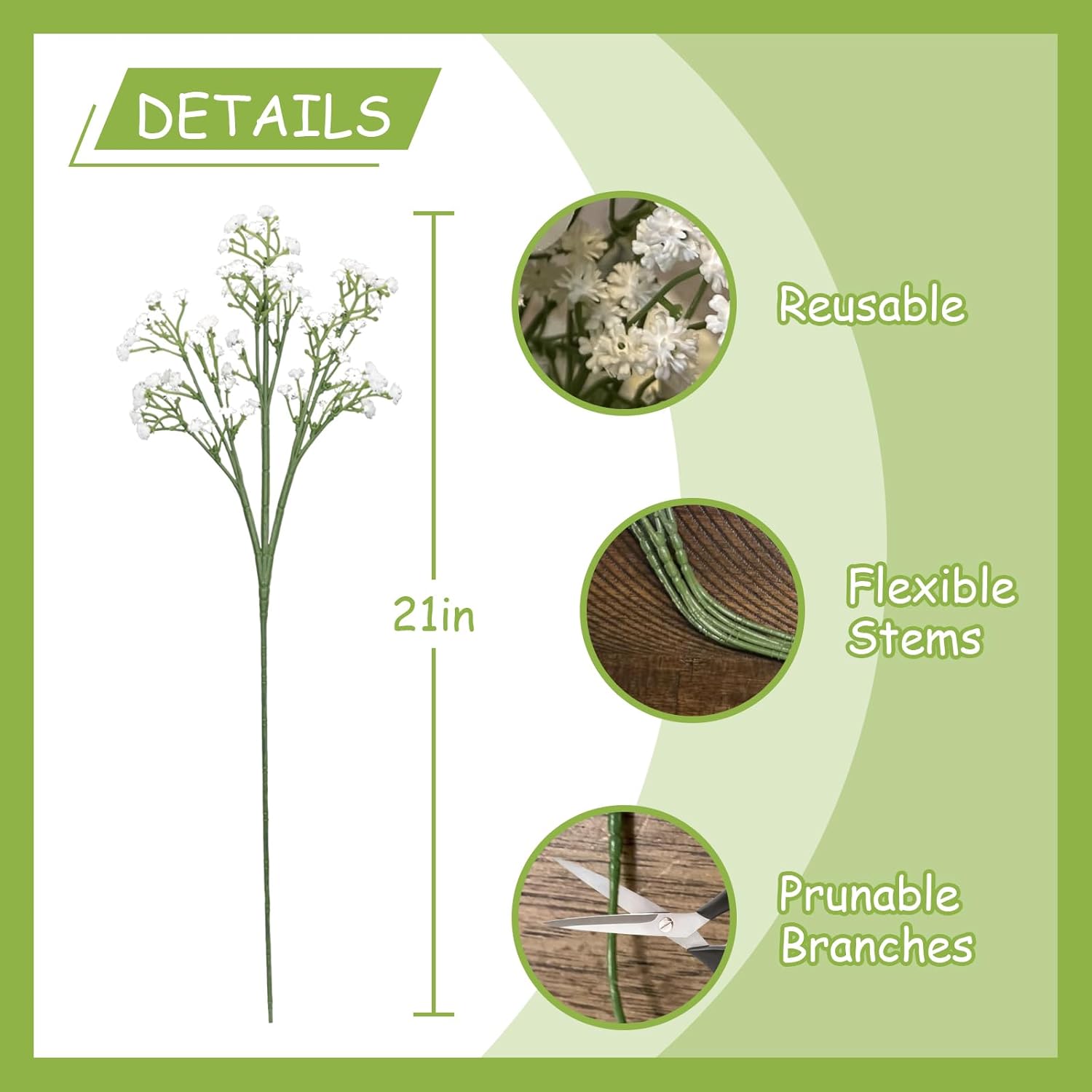 21" Baby Breath Artificial Flowers White, 51 Pcs Real Touch Fake Gypsophila Flower Bulk for Wedding Centerpieces Tables Decoration