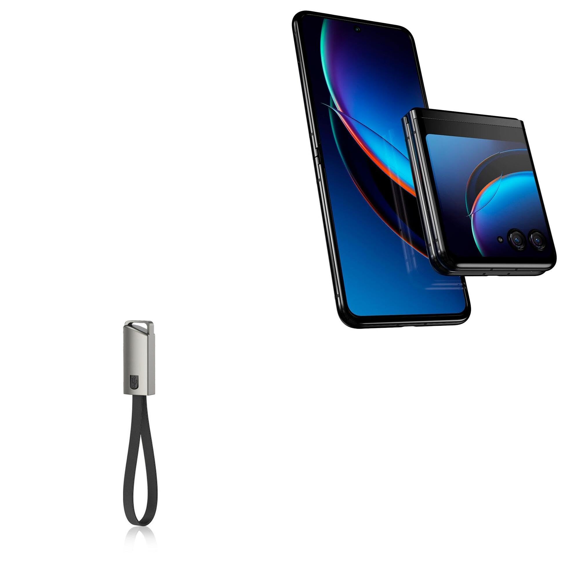 BoxWave Cable Compatible with Motorola RAZR+ - USB Type-C Keychain Charger, Key Ring USB Type-C to Type-A 8 in USB Cable - Jet Black