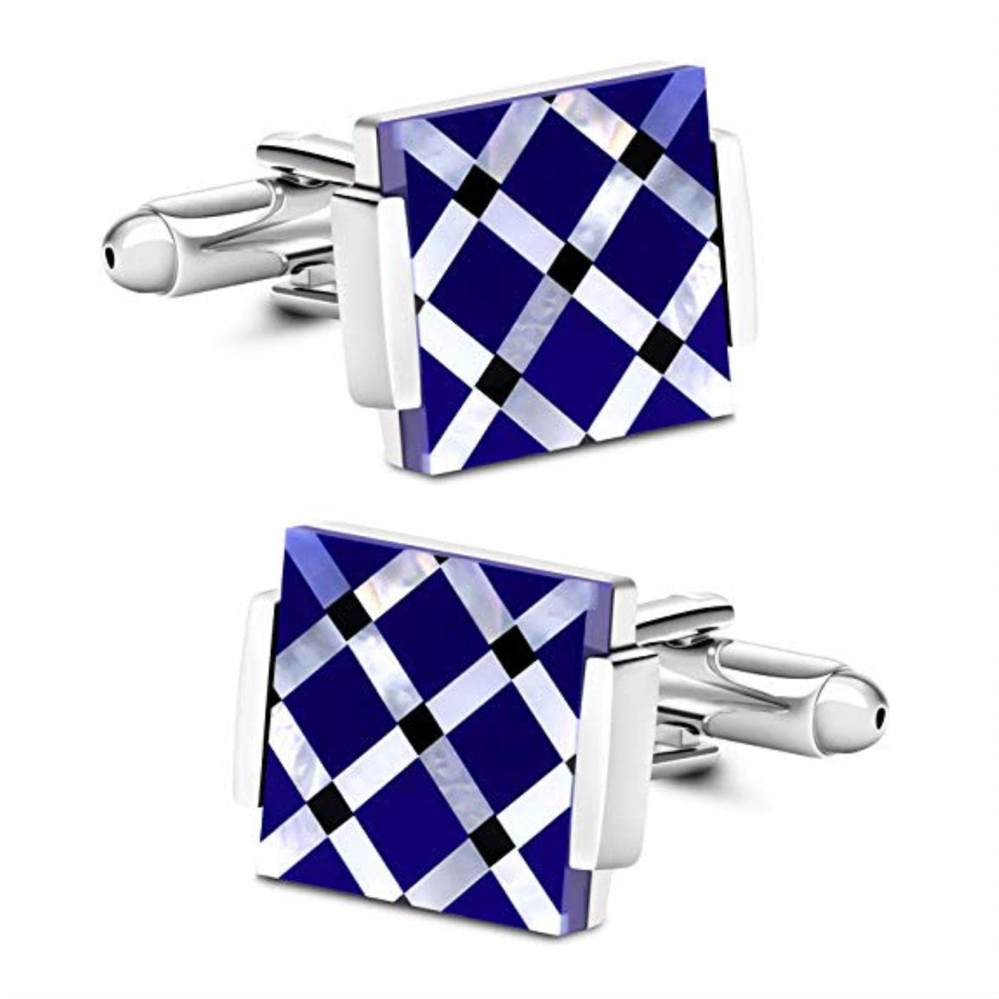 MAYIYAHO Business Wedding Mother of Pearl Cufflinks for Men Unique Onyx Stripe Tuxedo Cuff Links Mens