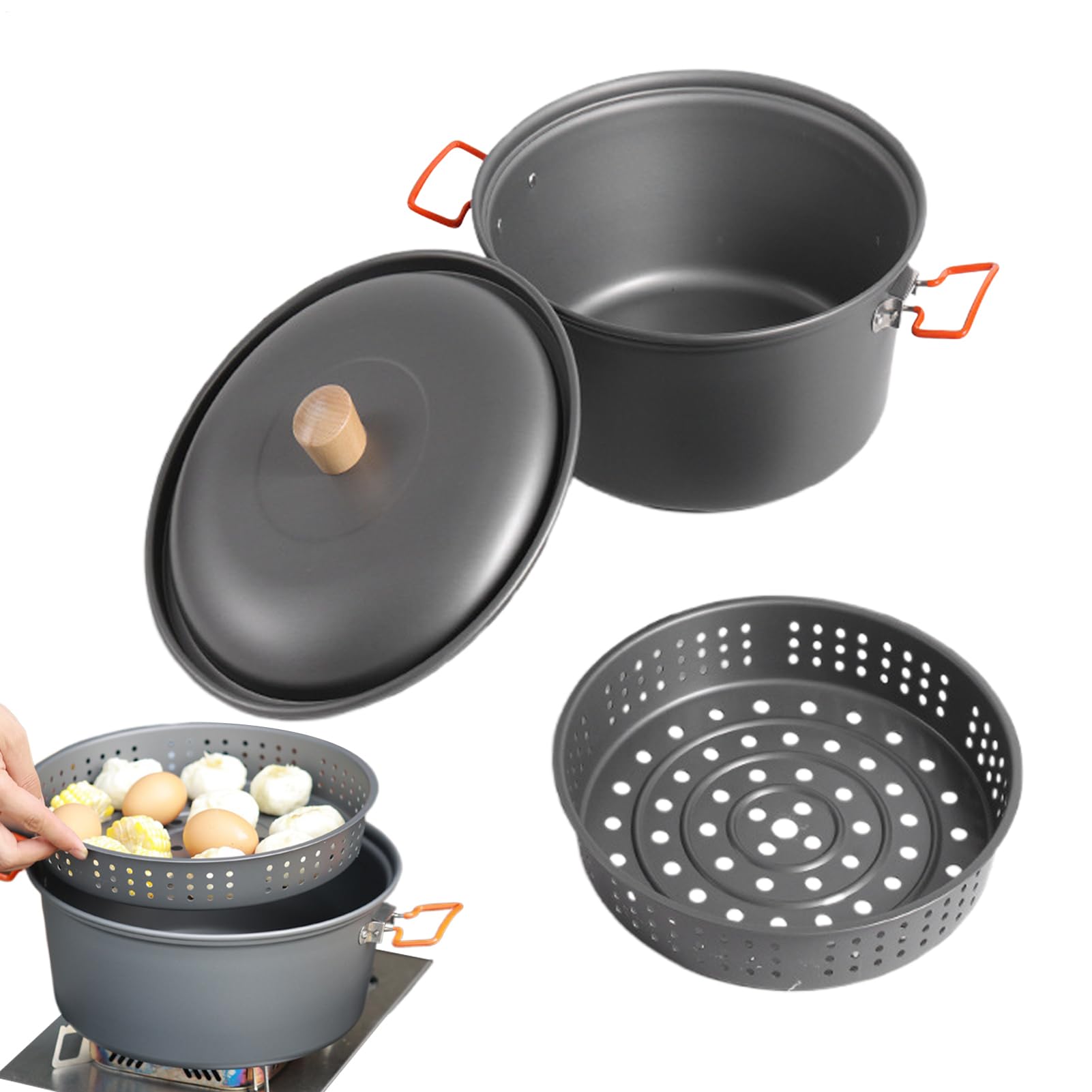 Camping Großes Fassungsvermögen Zum Dämpfen Camping Kochgeschirr | Leichtes Hitzebeständiges Dämpfset Aus Aluminiumlegierung Tragbar Für Outdoor-Aktivitäten Grillen Und Angeln