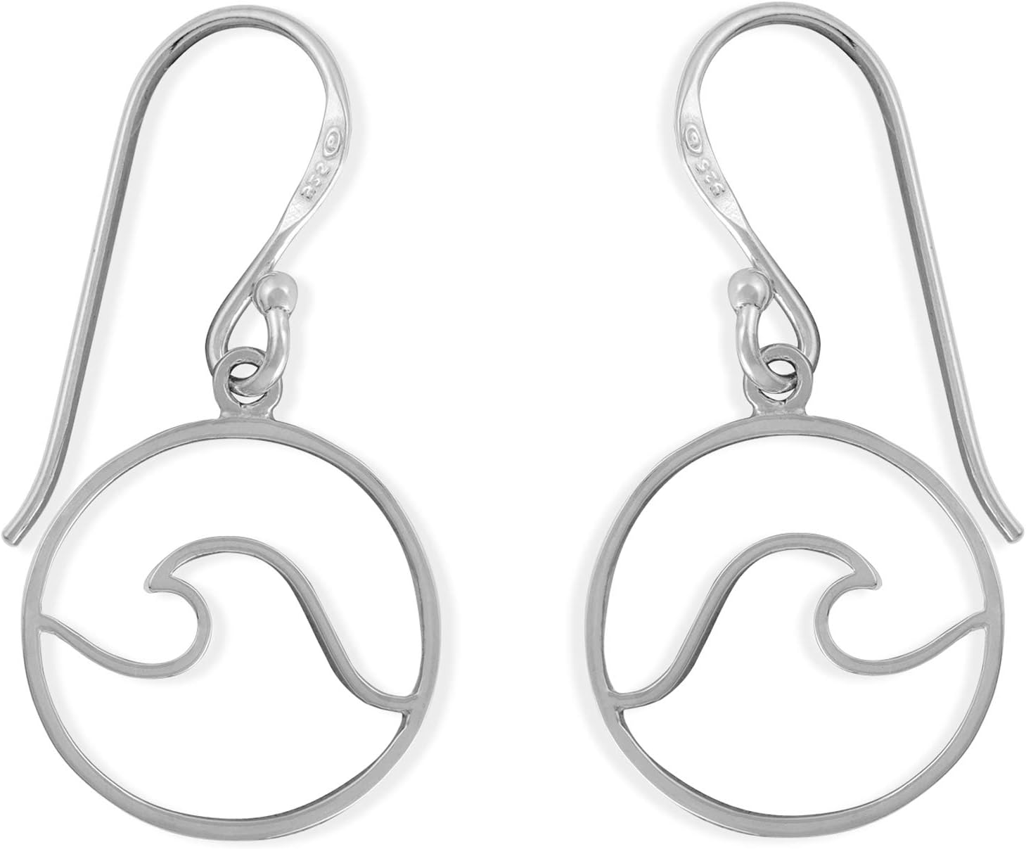 Boma Jewelry Sterling Silver Wave Water Element Circle Round Dangle Earrings