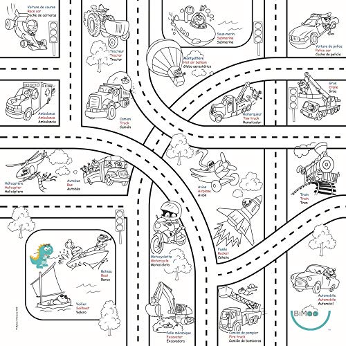 Bimoo Transport And Roads Coloring Tablecloth For Kids - Washable & Reusable Coloring Fabric - Ideal For Birthday Party - Coloring Activity For Children & Adults - Size 45”X45” - Giant Coloring Pages #TOP2