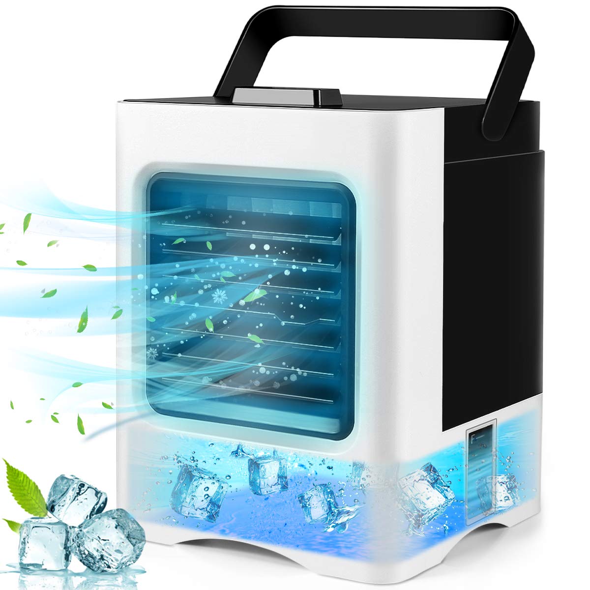 Portable Air Conditioner, Rechargeable Evaporative Air Cooler - 3 in 1 Mini USB Air Conditioner Fan, Sterilizer, Humidifier, Desktop Cooling Fan with 3 Speeds for Home Room Office
