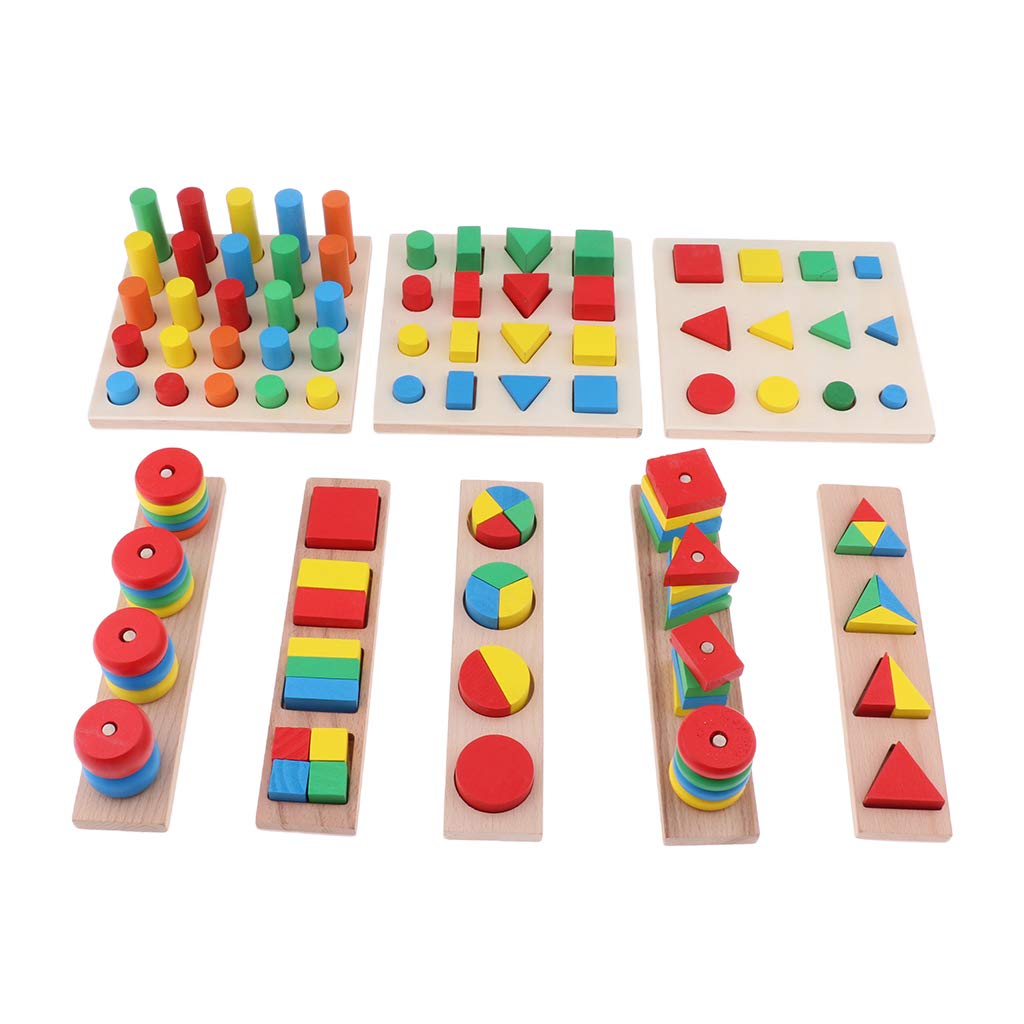 1 juego (8 piezas) Montessori - Bloques apilables de madera para clasificar formas de juguete