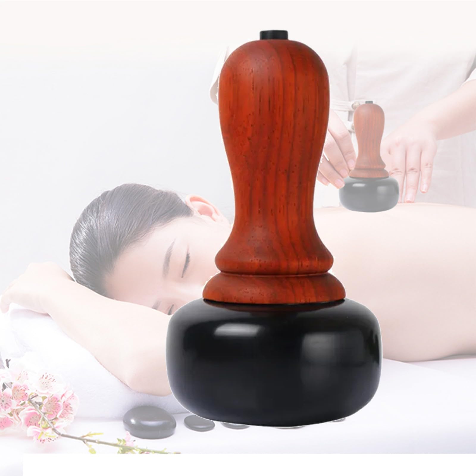 Juego de calentador eléctrico de piedras de masaje con herramientas GuaSha para relajación y alivio del dolor en el spa en el hogar