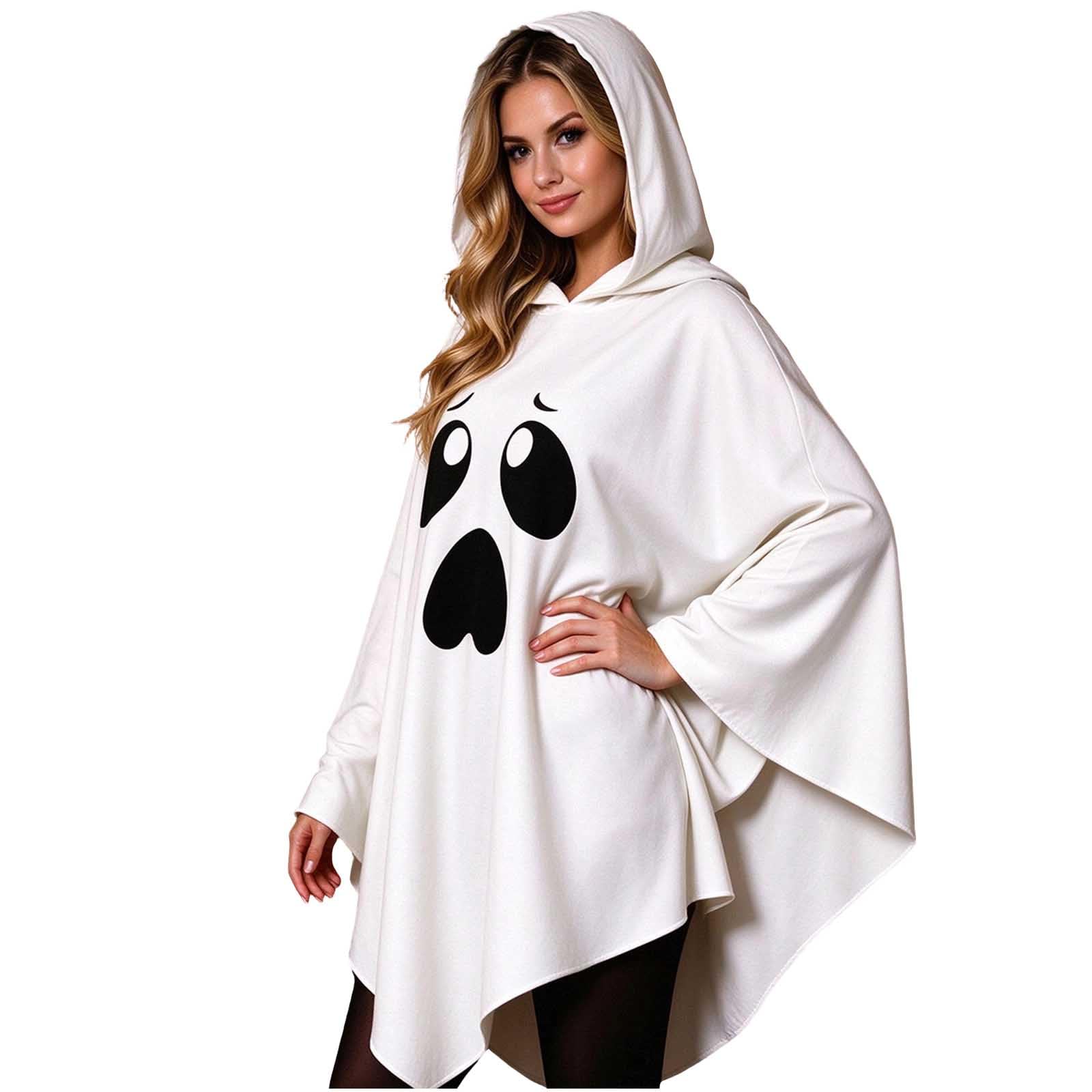 Women's Halloween Ghost Hooded Cape Oversized Ghost Face Print Costume โ image 1