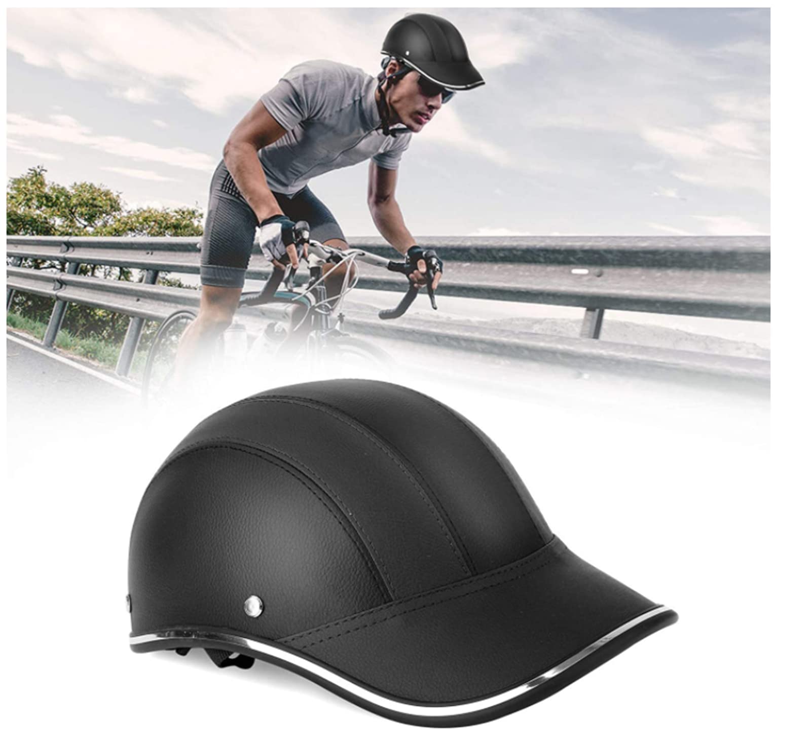 Ailovone Fahrradhelm Halbhelm Baseballkappe Fahrradhelm 2 Stück Leder Radfahren Sicherheitshelm Motorradhelm mit verstellbarem Kinnriemen für Männer und Frauen (Kariert) Sport & Freizeit