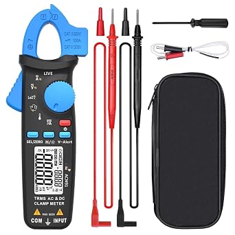 DC Current Clamp Meter 1mA Resolution True Rms Automatic Ranging 6000 Count Tester Voltage Current Resistance Frequency Temperature Capacitance Meter and Back Clip Blue