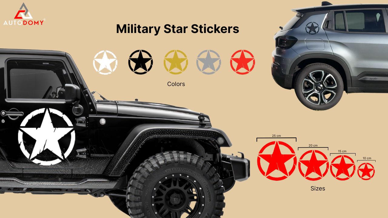 Adesivo Stella Militare Per Auto/Moto 25x25 Cm, Vinile Polimerico Antibolle, Nero, Resistente Ad Acqua E Sole