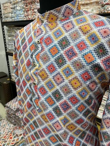 Image of FOXDX Men's Cotton Blend Printed Long Kurta Suitable for All Indian Wedding, Occasions, and Festivals