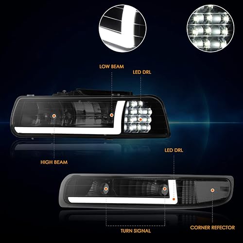 Miniatura 2 de PM PERFORMOTOR Par de lentes ahumadas LED DRL para faros delanteros compatibles con Silverado 1500 250001-02 Silverado 1500 HD 2500 HD 2500 HD