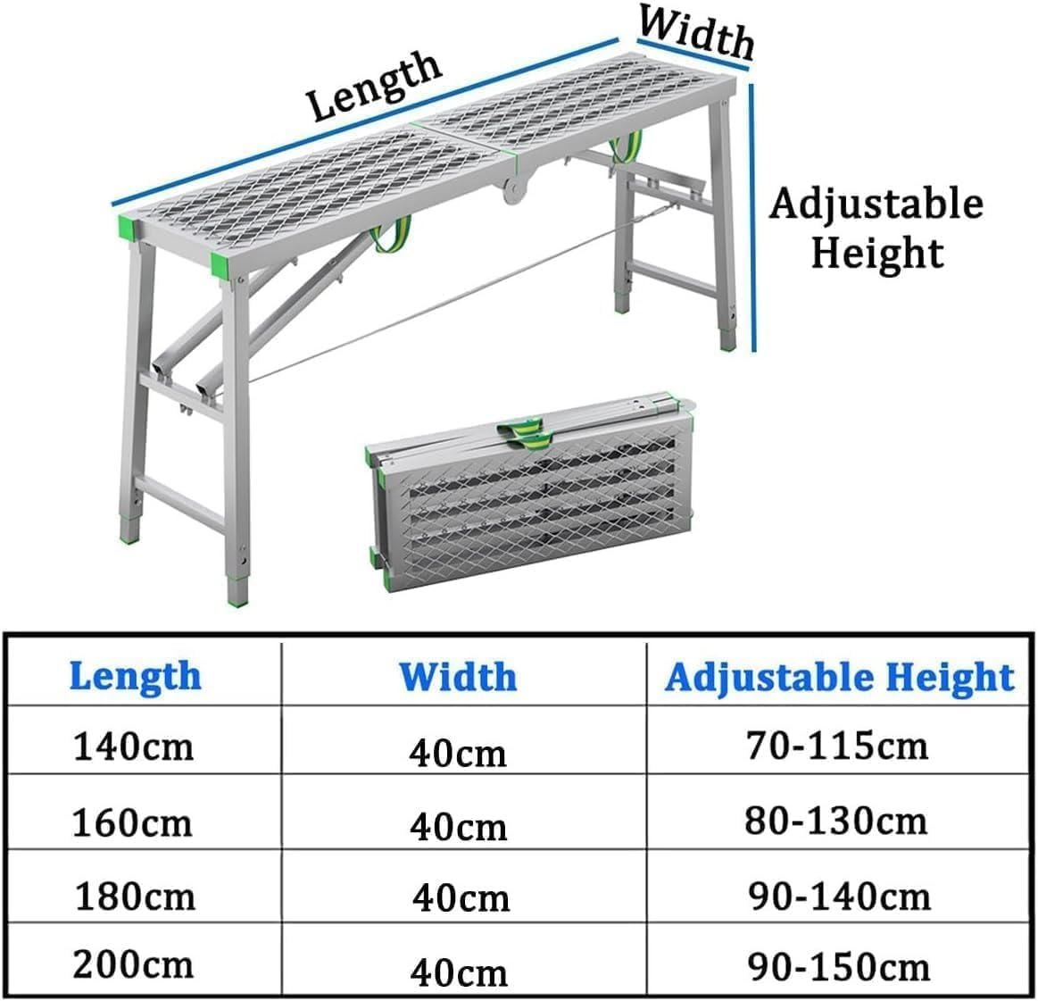 Portable Folding Scaffolding - 400kg Load, Adjustable Height - Multipurpose Work Platform Work Scaffold Step Tower Stool Bench(140cm/4.5ft)