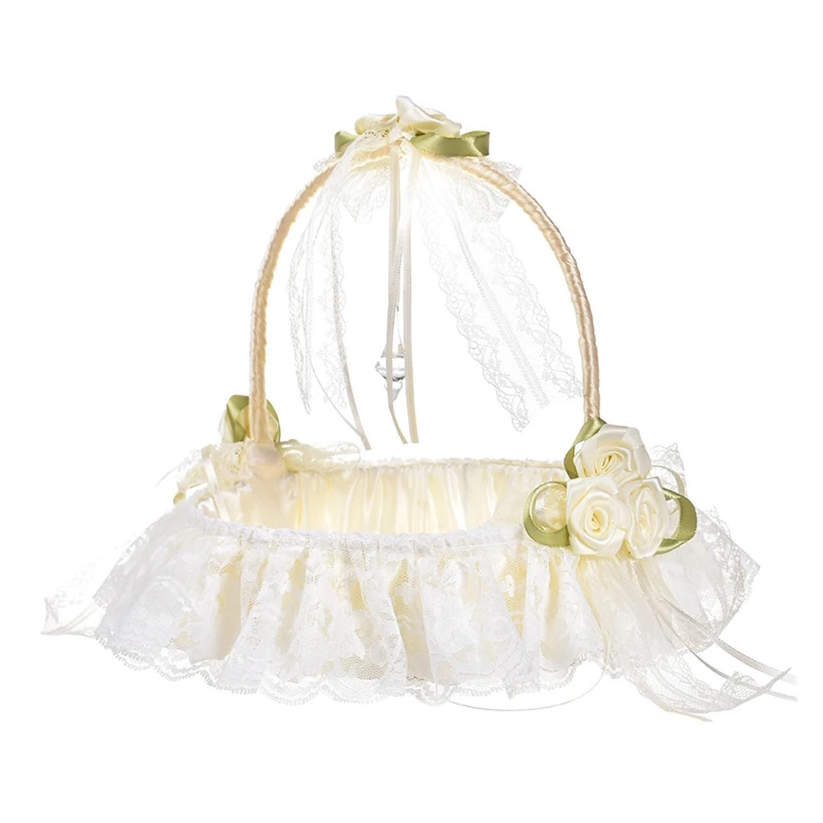 Wedding Petal Confetti Basket, Flower Basket Multicolor Rhinestone Lace Wedding(Yellow)