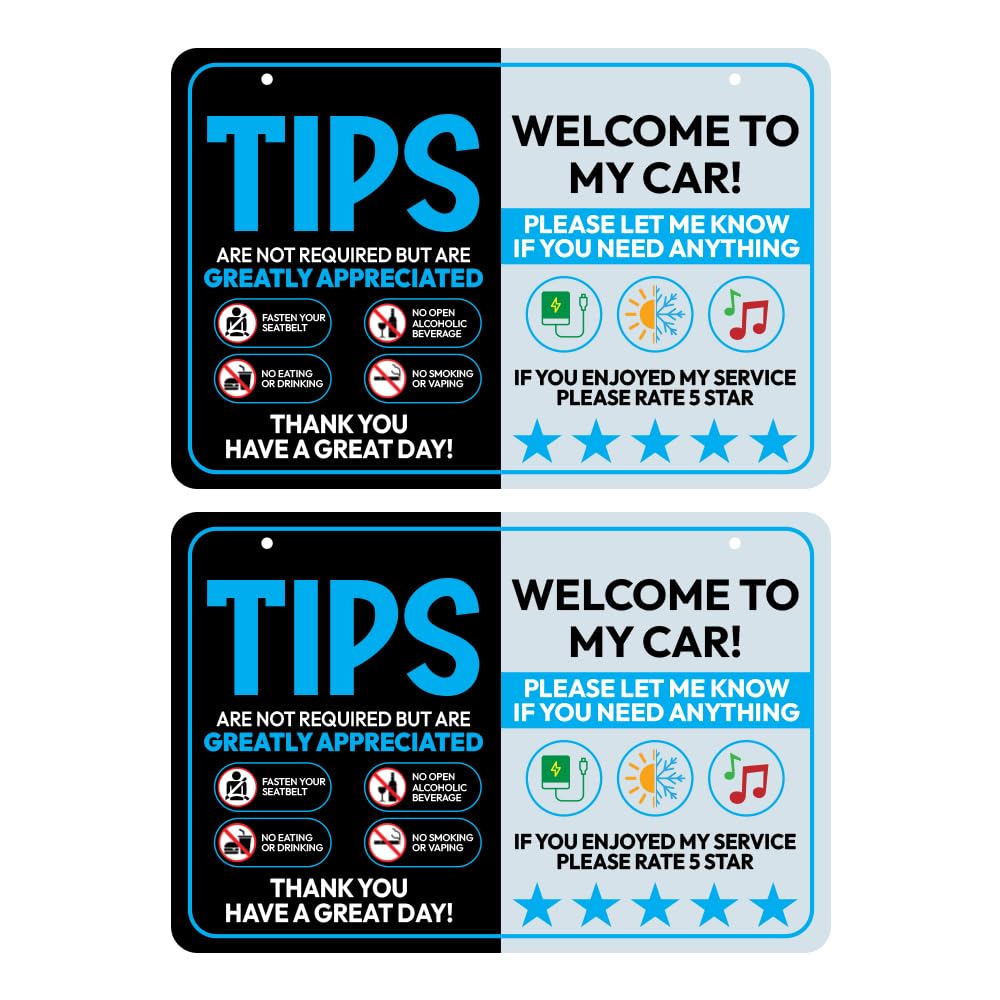 Driver Rating Sign for Rideshare – 9×6 Inch Pack of 2 | “Welcome to My Car” + “Thank You for Riding” | Waterproof PVC Uber and Lyft Sign for Car | Rideshare Accessories for Drivers