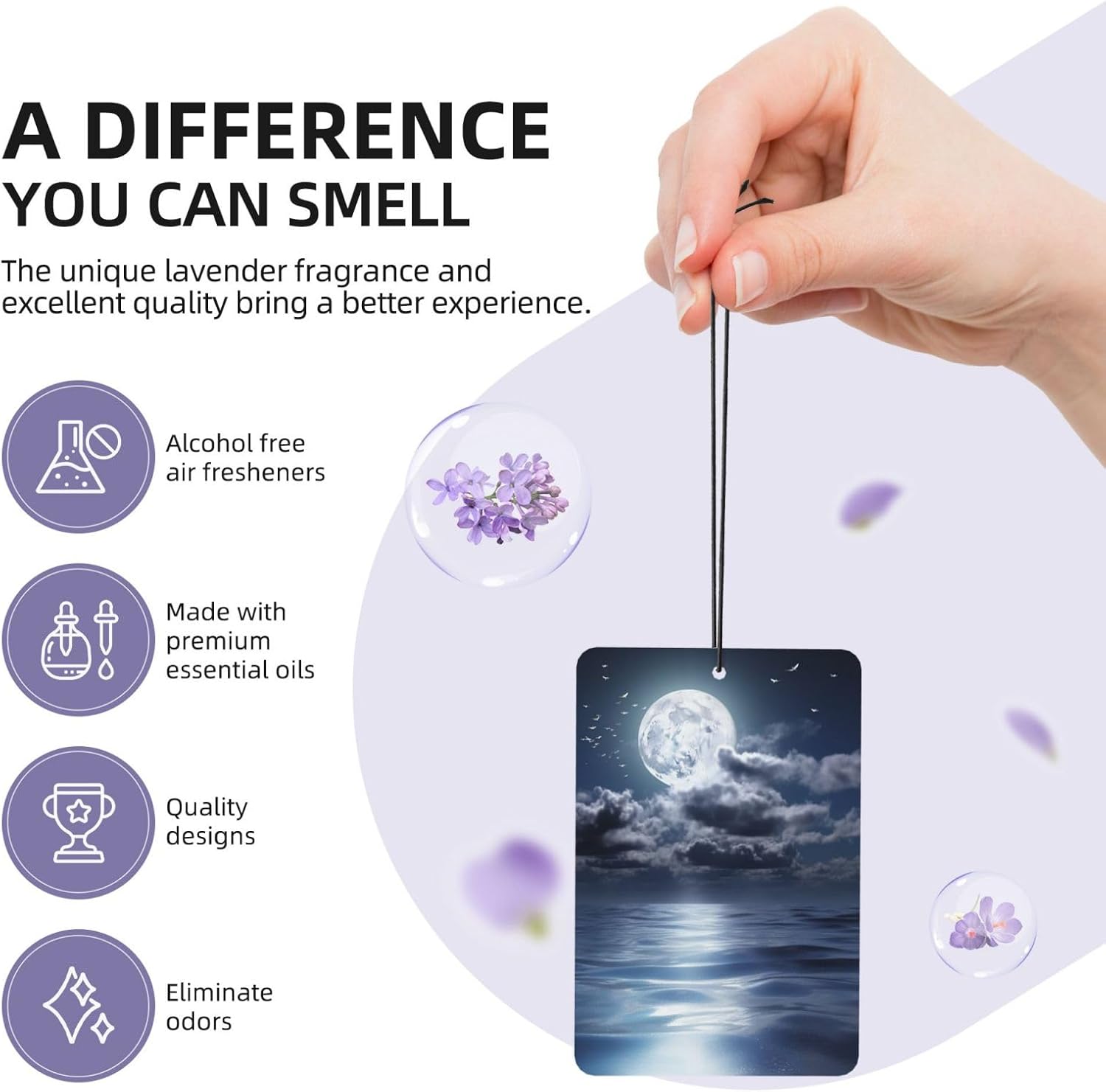 Car Air Freshener 24 PCS Moon Over Ocean Hanging Car Air Fresheners Auto Interior Decor Card Freshener Strong Scented Card Lavender Cars Scents for Office Bedroom Close Drawer Rectangle