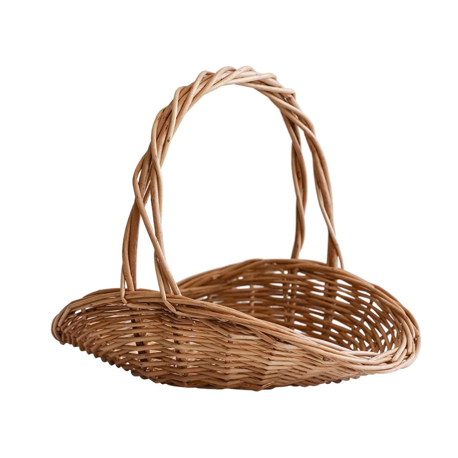 Cestino da picnic in vimini, realizzato a mano, cestino portaoggetti in rattan con manico