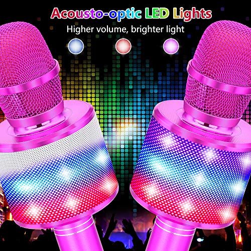 Image of Amazmic Kids Karaoke Microphone Machine Toy Bluetooth Microphone Portable Wireless Karaoke Machine Handheld with LED Lights, Gift for Children Adults Birthday Party, Home KTV(Purple)
