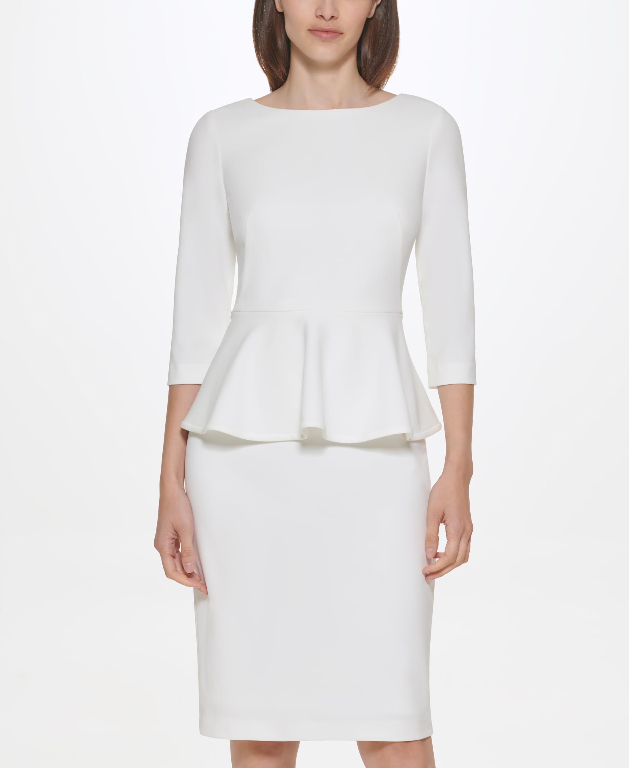 Calvin Klein Damen Arbeitskleid mit 3/4-ärmeln und Schößchen Kleid