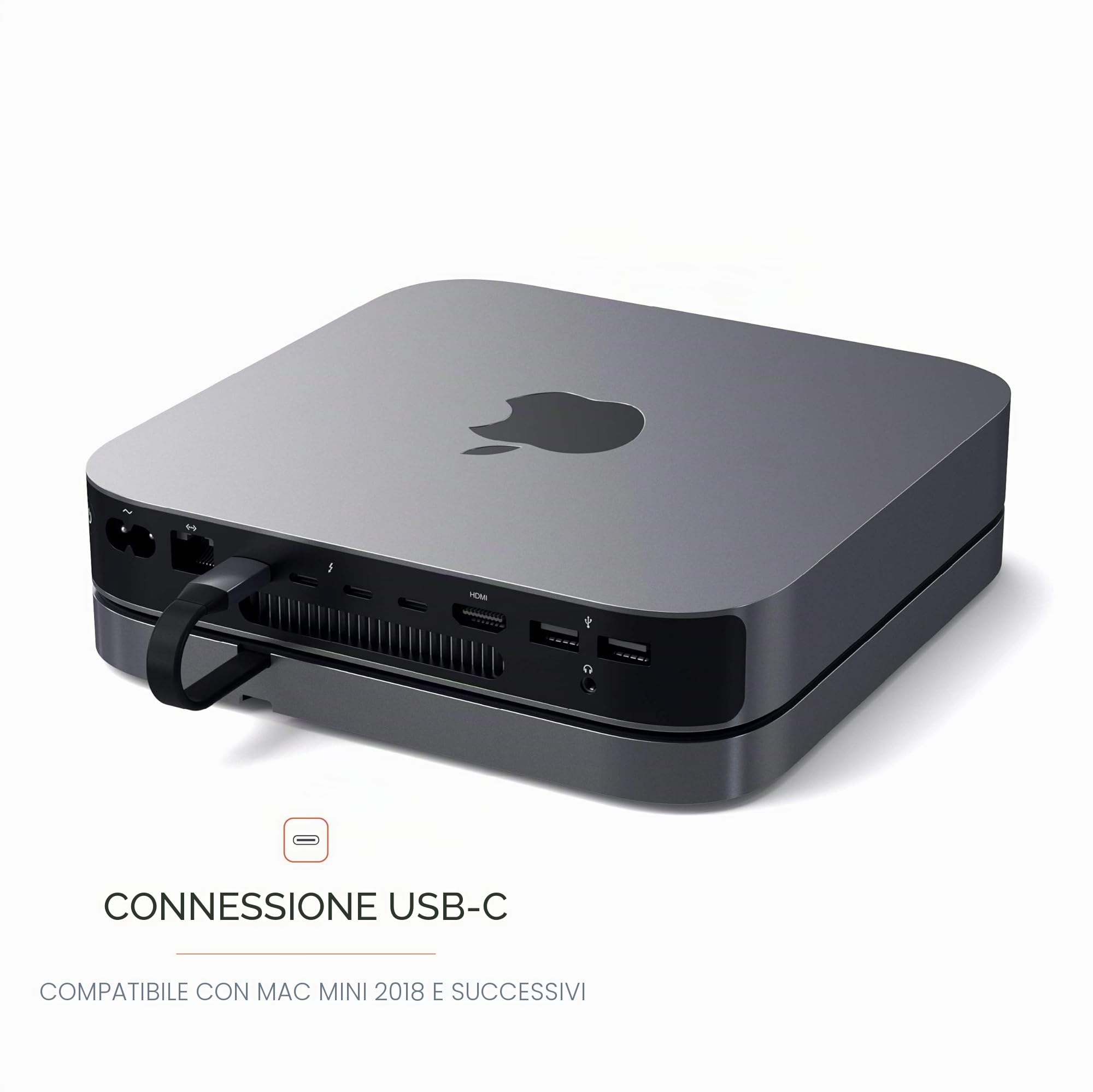 SATECHI Hub USB C e Supporto 7 in 1 per Mac Mini M2/M1 con 3x Porte USB-A e 1x USB-C a 5 Gbps, Lettori Micro/SD, USB 3.0 e Porta Audio 3,5 mm (Non Compatibile con Mac Mini M4) Grigio Siderale