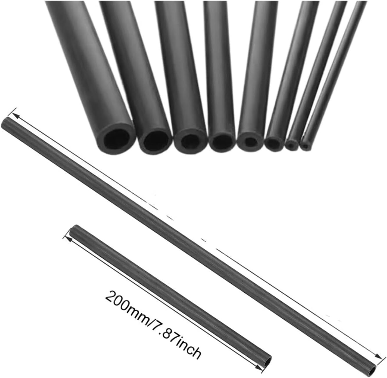 1-5pcs carbon fiber tube round 1.8/2/3/4/5/6/7/8mm-10mm outer diameter 200mm - 400mm long hollow shaft(400mm,OD1.8mm x ID1mm 5pcs)