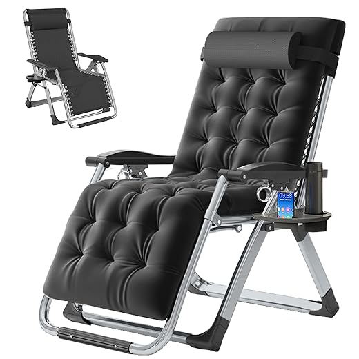 LILYPELLE Zero Gravity Chair, Premium Lawn Recliner Folding Portable Chaise Lounge with Detachable Cushion, Headrest and Cup Holder, Reclining Patio Lounger Chair