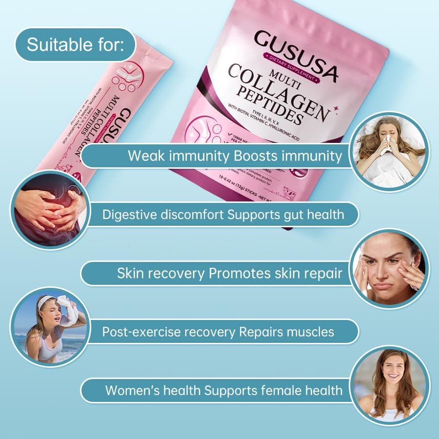 Miniatura 2 de NXQ Polvo de péptidos de colágeno múltiple, vitamina C y ácido hialurónico, apoya la salud del cabello, la piel y las articulaciones, sin sabor