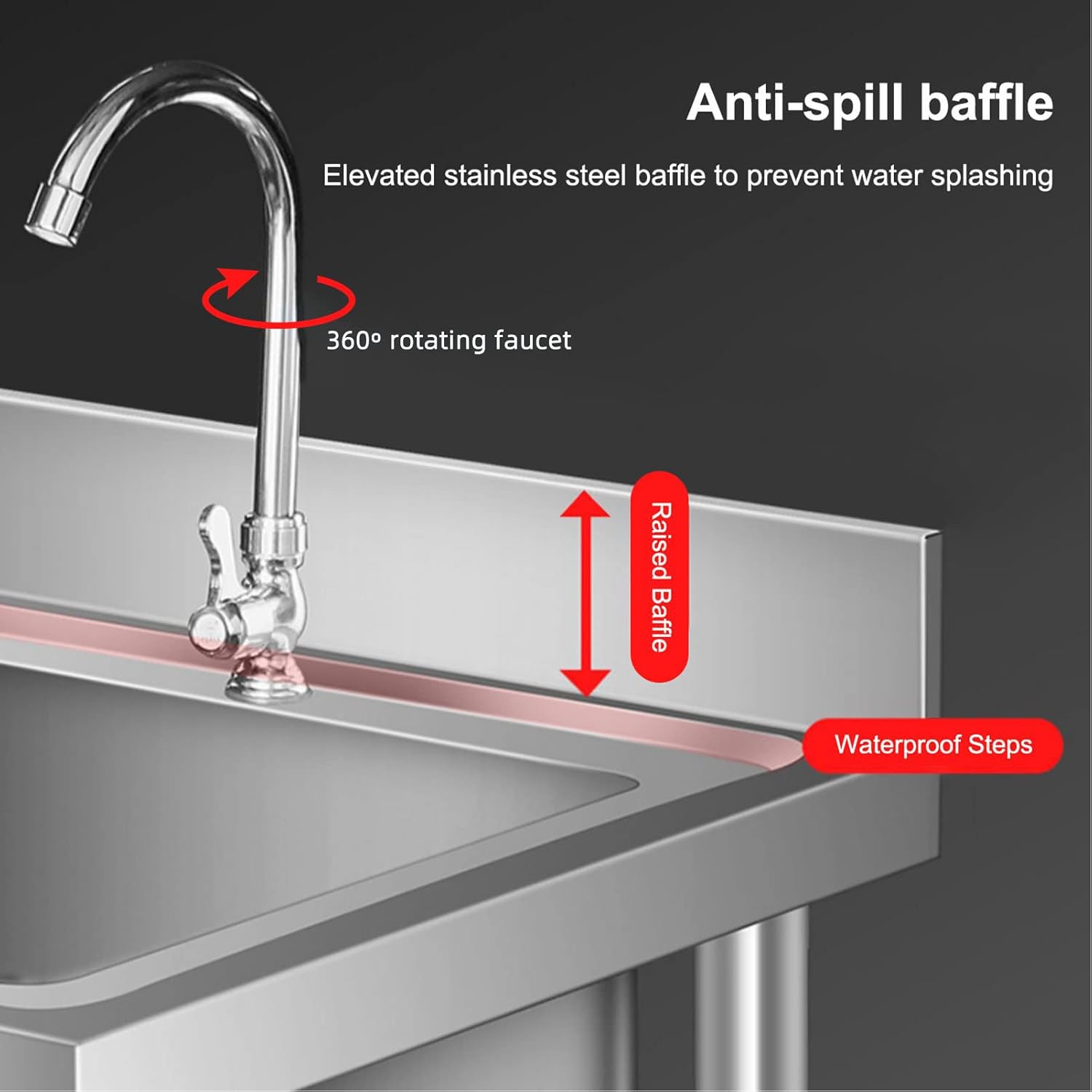 新しいキッチンシンク 304 ステンレススチール 業務用キッチンユーティリティシンク シングルボウル 蛇口付き 自立型ユーティリティシンク