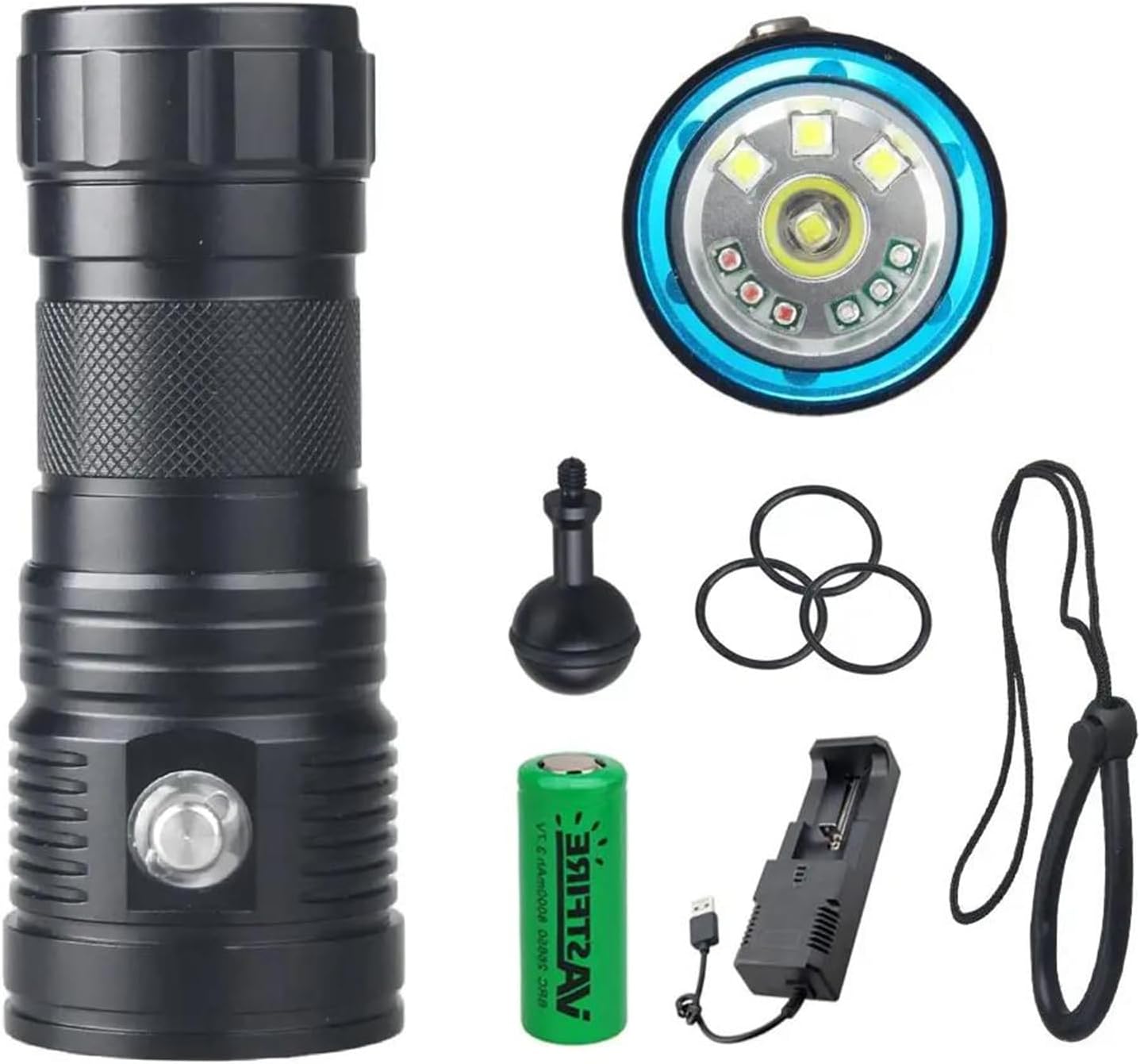 Diving Flashlight - IPX8 Waterproof Dive Light 4 Modes Underwater Flachargeshlight Diving Lights for Diving Snorkeling Deep Sea Cave with